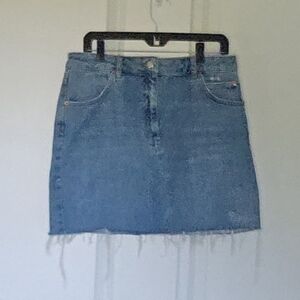 Topshop Blue Denim Frayed Hem Mini Skirt